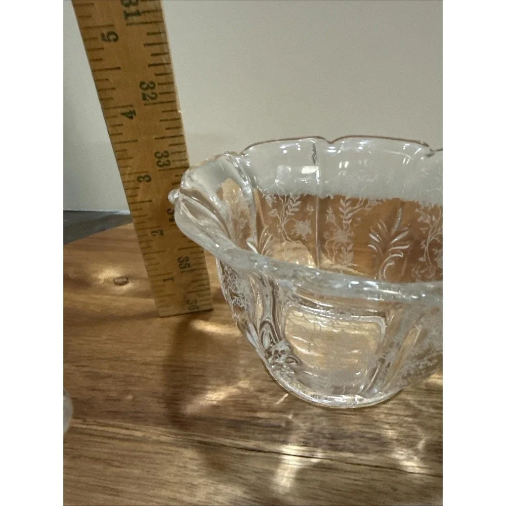 Vintage Etched‎ Glass Creamer Sugar Bowl Set Floral Cottagecore 3 piece